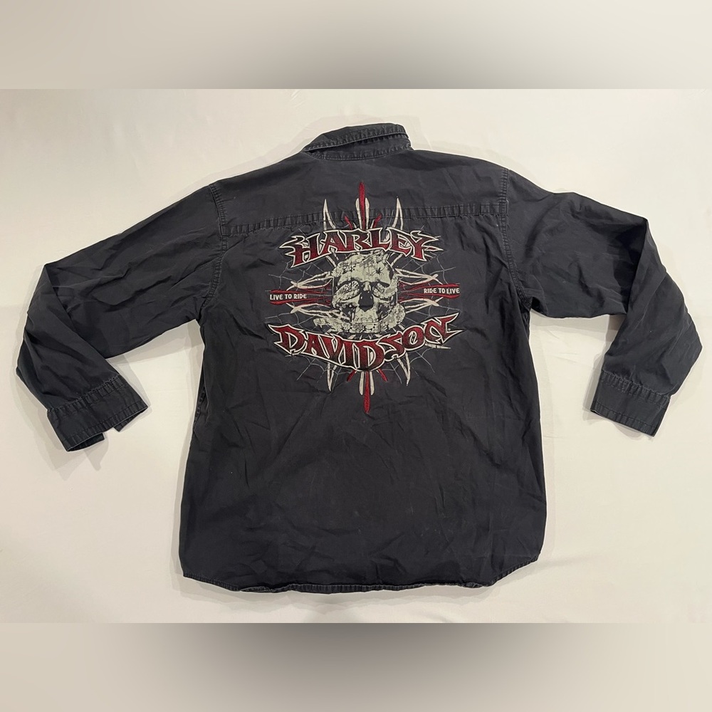 Vintage Harley Davidson Shirt Button Up Long Sleeve Mens Medium Live to Ride